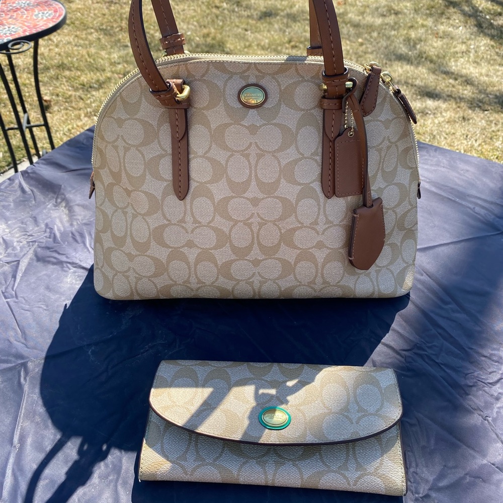 COACH PEYTON DOMED SATCHEL PURSE WITH MATCHING WALLET